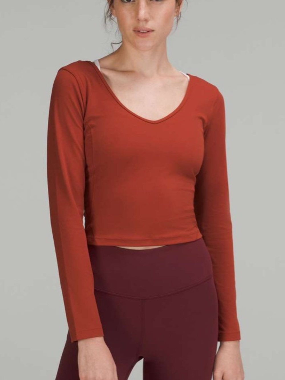 Lululemon Women's Rust Long-Sleeve V-Neck Crop Top